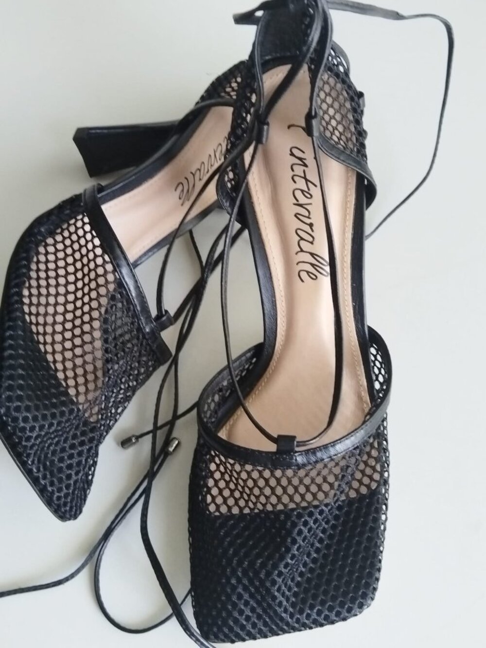 🆕 L'Intervalle Black Mesh Square Toe Lace Up Heels 39 / ERU 8.5 - 9 NEW